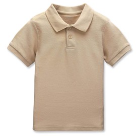 CUNYI Boys' Solid Color Cotton Pique Polo Uniform Shirts Short Sleeve, Khaki, 120