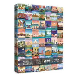 World Landmarks Travel Puzzle 1000 Pieces for Adult, Nature Landscape Art Jigsaw Puzzle New York Paris Scenic, Travel City Beach Scenery Poster Puzzle
