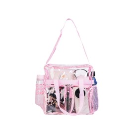 Clear Bag for Stadium Event, 12x12x6 Clear Tote Bag, PVC Transparent See Through with Zipper Closure Crossbody Bag with Adjustable Strap(PINK)