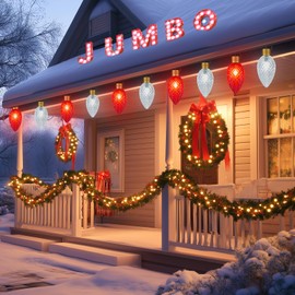 Brightown Super Jumbo C9 Christmas Pathway Lights Outdoor - 2 Pack Total 22FT 10 LED Strawberry Jumbo C9 Pathway Lights, Giant Christmas Lights Outdoor Decorations for Lawn Outside, Red & Pure White