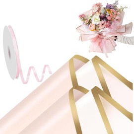 Pink Flower Wrapping Paper, 20 Sheets flower wrapping paper, Ideal Floral Gift Wrap for Bouquets Wedding Birthday Anniversary Party, With Decorative Ribbon Included