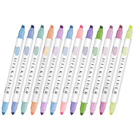 HRLORK 12 PCS Highlighters,12 Colors Double Tips Pastel Highlighter Supplies for School&Office,Broad and Fine Tips Pastel Highlighter Set for Chidren Students