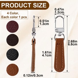 OIIKI 4pcs Leather Zipper Pull Replacement, Detachable Pull Zipper Tabs Fasteners, Repair Tab Cord Pullers Accessories for Jackets Bags Luggage Purses Backpacks Suitcase Clothing- 4 Colors