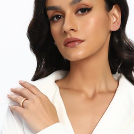 MDFUN Emerald Cut Cubic Zirconia Ring 18K Yellow Gold Plated Engagement Promise Wedding Rings Eternity Bands for Women Size 7