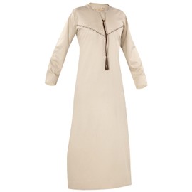 Raheb Omani Thobe (Design-4) – Premium Fabric, Embroidered, Tassel – Various Sizes & Colours – Perfect for Any Occasion. (Khaki, 56 Medium)