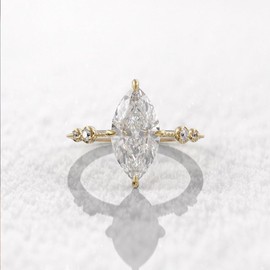 TSECIMGS 18K Gold Plated Classic Four-Pron Solitaire Elongated Marquise Cut Engagement Ring for Women, Simulated Diamond Promise Ring(10)