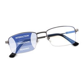 SOPHILY Progressive Multifocus Reading Glasses Men Lightweight Titanium Arm No-line Trifocal Readers for Near Range, Half Frame Gun, 1.50