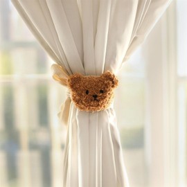 champracer Boho Curtain Clips, Tiebacks Rope, Pack of 2 Cartoon Bear Curtain Holders, Cute Animals for Curtains, Decorative Curtain Holders for Children's Room, Living Room & Home Decoration (Coffee