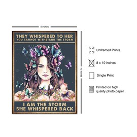 Positive Encouragement Gift for Woman Daughter Teen Girl - Motivational Inspirational Saying Bedroom Wall Art - Boho-chic decoration Print - They Whispered to Her You Cannot Withstand The Storm - 8x10