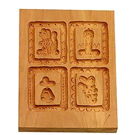 Städter 848078 Springerles- Model 4 Bilder Backform, Holz, braun, 12 x 10 x 3 cm,