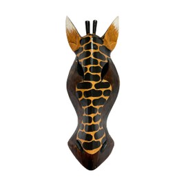 My Family House Giraffe Wall Hanging Mask - Natural - Hand Carved - Albesia Wood Decoration - 30 cm