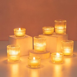 Hewory Glass Tealight Candle Holder: 8 Pcs Tea Lights Candle Holder Clear Votive Candle Holders for Table Centerpiece, Tea Light Holders Glass Candle Holder for Wedding Party Living Room Home Decor