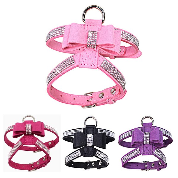 Rhinestone Bowtie Dog Harness Cute Sparkly Soft Funny Adjustable Diamonds