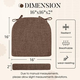 Basic Beyond Chair Cushions for Dining Chairs 6 Pack, Memory Foam Chair Cushion with Ties and Non Slip Backing, 16 x 16 inches Chair Pads for Dining Chairs(Brown)