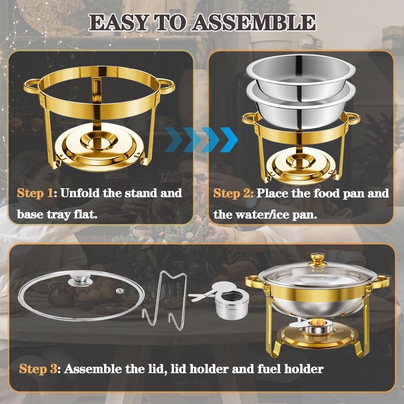 Allucky Chafing Dish Buffet Set: 5QT Round Stainless Steel Chafer