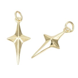 KitBeads 5pcs Brass 4-Point Star Charms Real 18K Gold Plated North Star Charms Star Shaped Charms with Jump Rings for Jewelry Making