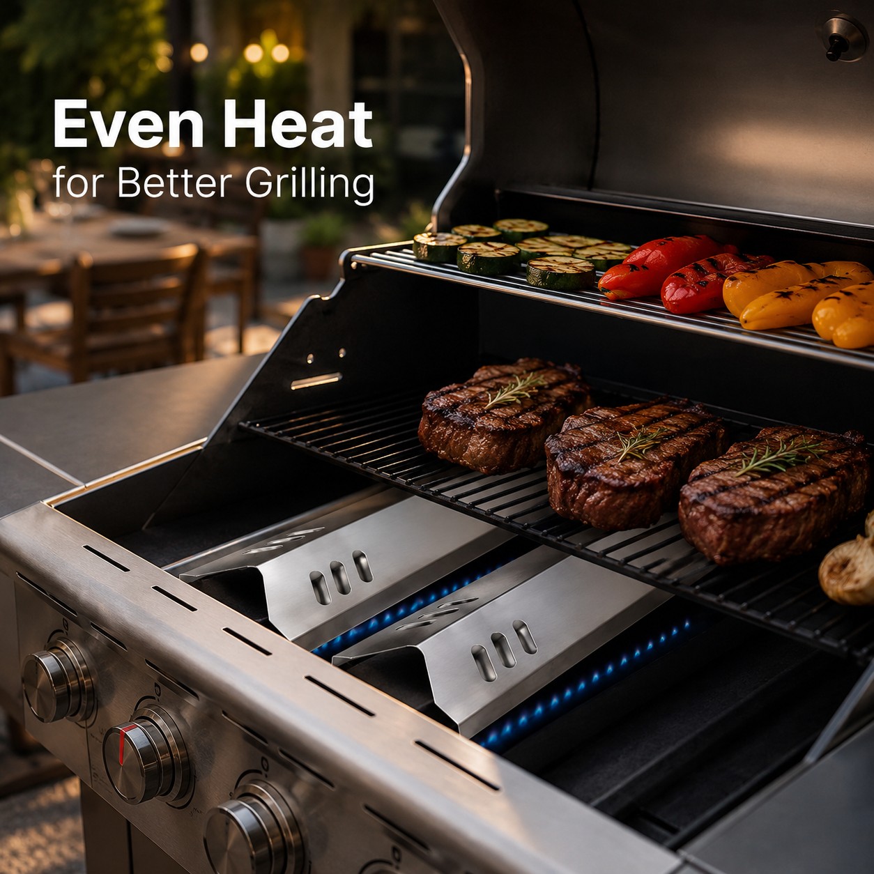 Stainless Steel Grill Heat Tents, Universal Burner Covers for Gas Grills, BBQ Flame Tamers Replacement Heat Plates for Even Heat Distribution