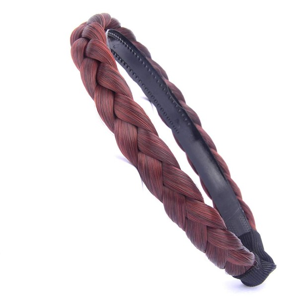 DIGUAN Headband Synthetic Hair Plaited Headband Braid Braided With Teeth Hair Band Accessories for Women Girl Wide 0.6 Inch (Thin-burgundy), One Size