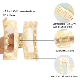 YanMing Large Tortoise Shell Claw Clip ，4.1 Inch Cellulose Acetate Hair Claw, 2 Pack Banana Hair Claw Clips for Thick Curly Hair (STYLE B)