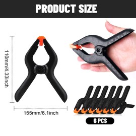 Spring Clamps, 6 Pcs Small Backdrop Clips, 6 Inches Heavy-Duty Spring Nylon Clamp for Crafts, Backdrop Stand, Woodworking, Photography Studios (Black)