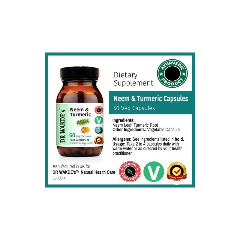 DR WAKDE'S Neem & Turmeric Capsules (60 Veg Caps, Deep
