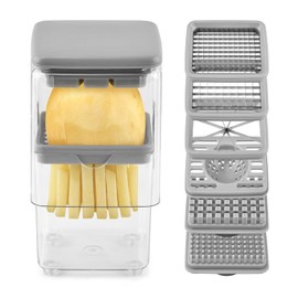 French Fry Cutter, Potato Cutter Fruit Slicer w/ 3 Blades, 1 Juicing Mold