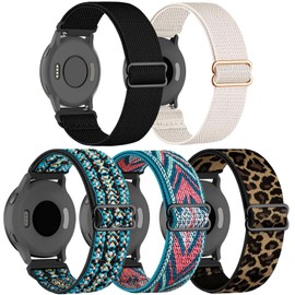 CUNUJIX Pack of 5 Elastic Nylon Wristbands Replacement for Garmin Vivoactive 4S/Venu 3S/Venu 2S/Vivomove 3S, 18 mm Stretchy Loop Fabric Replacement Strap for Garmin Forerunner 255S/265S Women Men