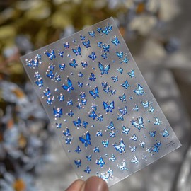 Butterfly Nail Art Stickers 3D Nail Decals Self-Adhesive Nail Stickers Blue Nail Decals Nail Art Supplies DIY Manicure Decorations Charms for Women (1 Sheet)