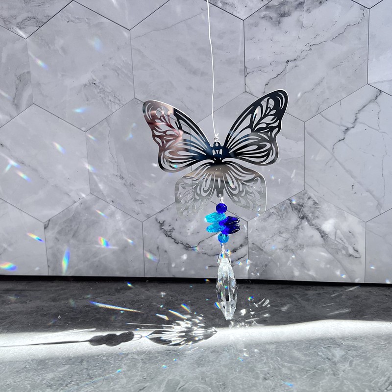 H&D Handmade Butterfly Crystal Prism Rainbow Maker Hanging Suncatcher