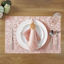 HommxJF 8 Pieces Scroll Damask Jacquard Coral Gold Placemats,13 x 19 inch Protect Surface Heat and Stain Resistant Dinner Mats