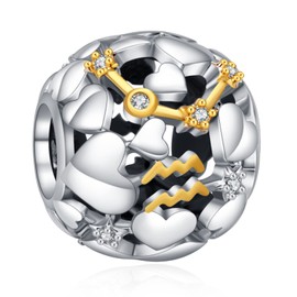 Annmors Jewellery Charms Birthday Hearts Pendant S925 Sterling Silver Birthstone Bracelet Bead & Cubic Zirconia for European Bracelets Necklace, Jewellery Gift Christmas for Men and Women, Silver