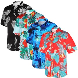 Jeyiour 4 Pcs Mens Hawaiian Shirts Unisex Tropical Short Sleeve Casual Beach Shirts Summer Button Printed Vacation Clothing (Stylish,XL)