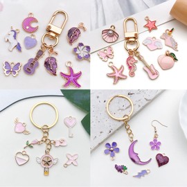 FEISHIONG Enamel Charms Pendants for Jewelry Making, 81 Styles Gold-Plated Bulk Set,for DIY Necklace, Earrings, Bracelet - Assorted Craft Findings, Vintage & Modern Styles(Purple)