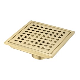 TREATLIFE HOME Durable 6 Inch Square Shower Floor Drain for Efficient Water Flow, Corrosion-Resistant Stainless Steel, Elegant Gold Finish
