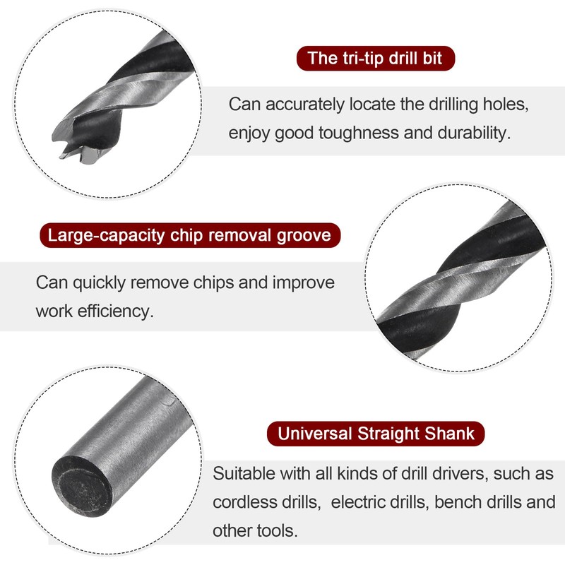 sourcing map 5pcs Brad Point Drill Bits 6mm Precise Cutting