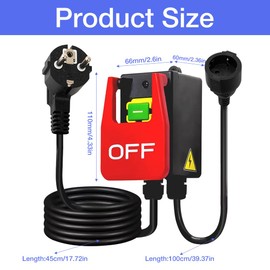 Mineup Single-phase on/off switch, 250 V 16 A emergency stop switch, safety switch with socket, zero voltage switch, machine switch for quick switching off of milling table