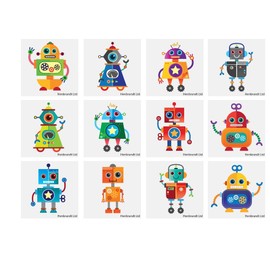 Henbrandt Robot Mini Tattoos - 12 Supplied - Great Party Bag Fillers (4 x Pack of 12 = 48 Tattoos)