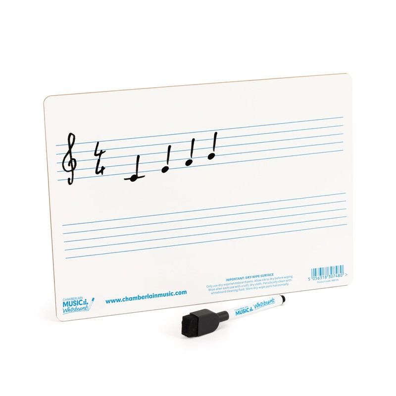 A4 Mini Dry-Wipe Music whiteboard with 2 pre-Printed Staves