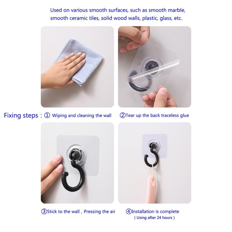 X-SHIYUN 4 Pack 360°Rotating Ceiling Adhesive Hook，Wall Adhesive Hooks，Waterproof Bathroom