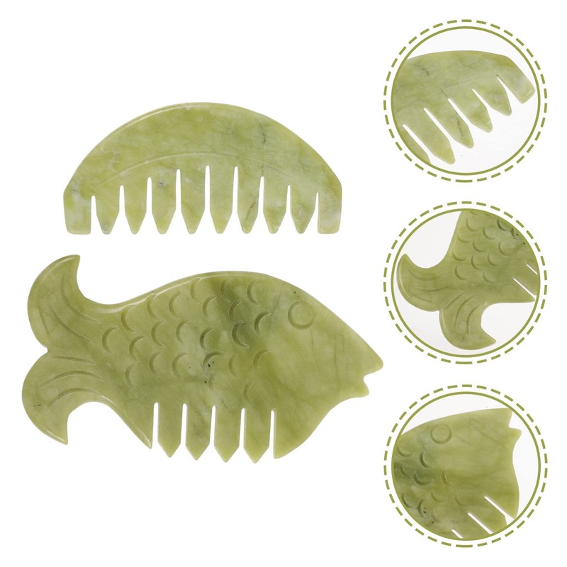 Healvian 2pcs Jade Guasha Combs Massage Scraper for Scalp Facial
