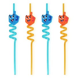 Cazenove 4X Reusable Chanukah Twirl Plastic Straws - Dreidel Design