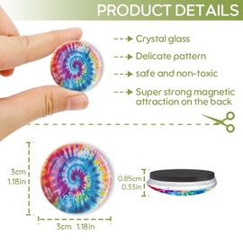 Strong Refrigerator Magnet Fridge Sticker, Tie - Dye Design in Rainbow - Like Spiral 12Pcs Beautiful Photo Decorative Magnet Set, Small Round Crystal Glass Craftwork for Refrigerator Decor