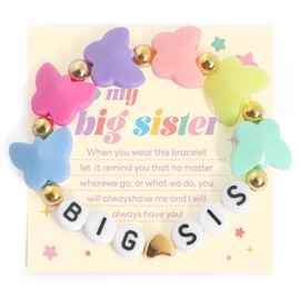 Lorenleya Big Sister Bracelets, Heart Charm Beads Stackable Bracelet Surfer Stretch Accessories Jewelry Gift for Big Sis (Butterfly)