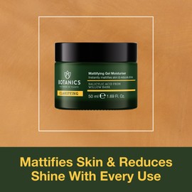 Botanics Clarifying Gel Moisturizer - Mattifying Facial Moisturizer with Salicylic Acid from Willow Bark - Reduces Shine & Improves Skin Texture - Vegan & Cruelty-Free (1.69 Fl Oz)