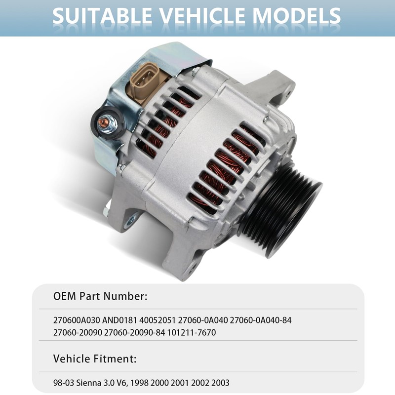 Alternator Replacement for 1998-2003 Sienna 3.0 V6, 12V 100A S6