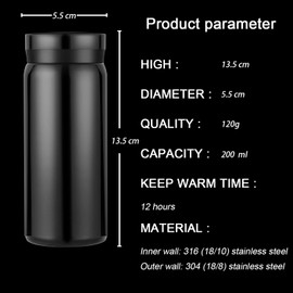 Small Flask, Cute Water Bottle, Vacuum Insulated Flask for Hot & Cold Drink, Keep 12H Hot & 6H Cold (Green, 200ml)