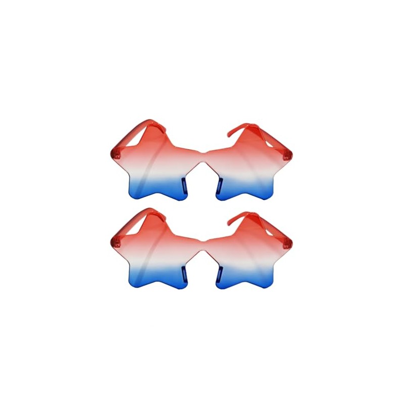 VIGUEUR 2PCS Star Shaped Sunglasses, Patriotic Rimless Design