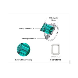 JewelryPalace Emerald Cut 6ct Simulated Emerald Solitaire Cocktail Rings for Women, Green Gemstone 925 Sterling Silver 14k Gold Plated Ring, Gemstone Ring for Women Jewelry Set 7