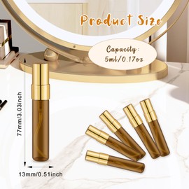 30 Pcs Golden Vials Mini Spray Bottle Amber Glass Fine Mist Perfume Empty Sample Containers with Lids for Travel Cleaning Essential Oils - 5ml/0.17oz