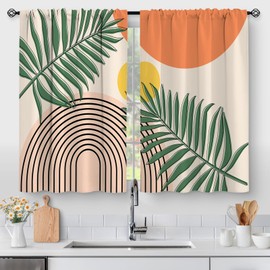 Boho Sun Aesthetic Kitchen Curtains - Abstract Modern Country Country Small Short Tier Window Curtains for Bathroom Living Dining Room Decor Rod Pocket Window Drapes 36 Inch Length Set 28"x36"